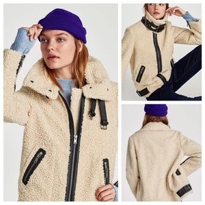 Zara Teddy Shearling Aviator Coat Medium